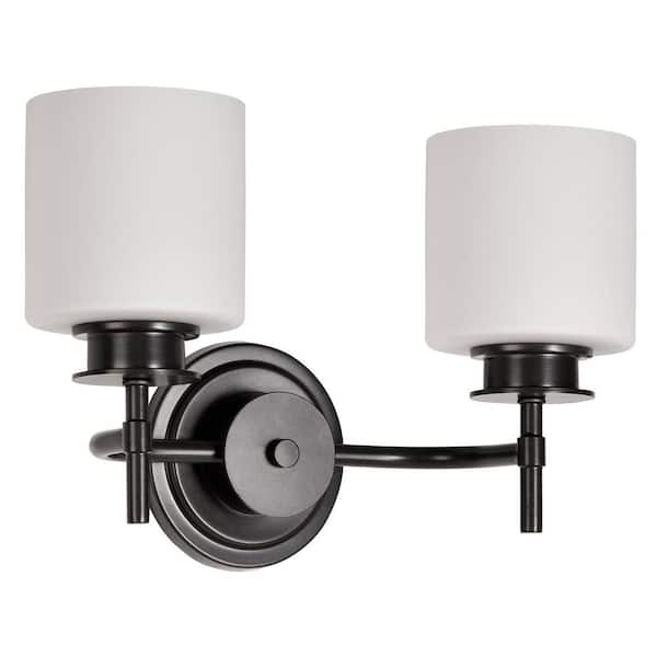 SATCO Warren 14.5 in. 2-Light Gun Metal Transitional Vanity Light with Satin White Glass Shade