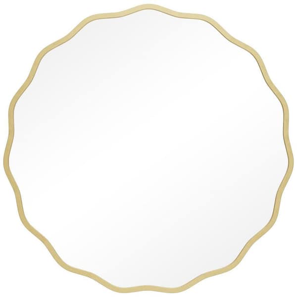 Medium 28 in. W x 28 in. H Round Framed Wall Bathroom Vanity Decorative Mirror in Gold
