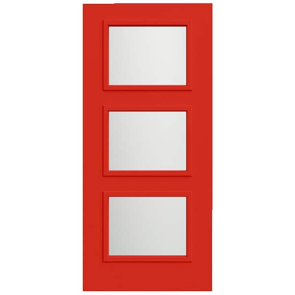 JELD-WEN 36 in x 80 in 3-Lite Equal Right-Hand/Inswing Frosted Glass Persimmon Steel Front Door Slab