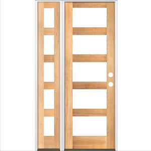 46 in. x 96 in. Modern Hemlock Left-Hand/Inswing 5-Lite Clear Glass Clear Stain Wood Prehung Front Door w/Left Sidelite