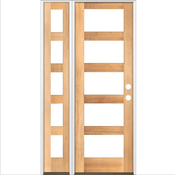 Krosswood Doors 50 in. x 96 in. Modern Hemlock Left-Hand/Inswing Clear Glass Clear Stain Wood Prehung Front Door with Left Sidelite