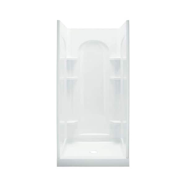 STERLING Ensemble Curve 34 in. x 42 in. x 77 in. Shower Wall and Base Kit with Center Drain in White
