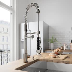 Zurich Single Handle Pull-Down Sprayer Kitchen Faucet Set with Soap Dispenser in Stainless Steel