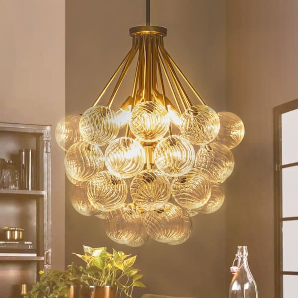Newlin 12-Light Mid-Century Modern Gold Sputnik Chandelier with Textured Glass Globe Accents