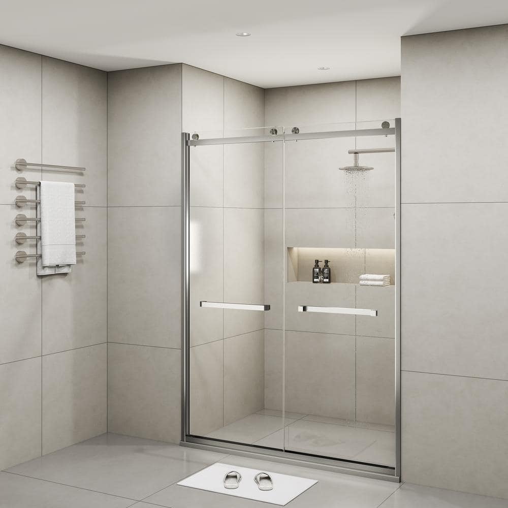 60 in. W x 76 in. H Double Sliding Semi-Frameless Shower Door in Brushed Nickel with 3/8 in. Clear Tempered Glass price history on PriceWatchPro