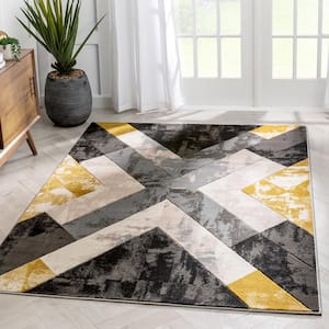 Good Vibes Rosa Gold Modern Tribal Geometric 5 ft. 3 in. x 7 ft. 3 in. Area Rug