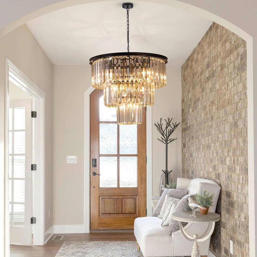 20 in. 7-Light Modern Matte Black 3-Tier Round Crystal Fringe Chandelier with Crystal Accents price history on PriceWatchPro