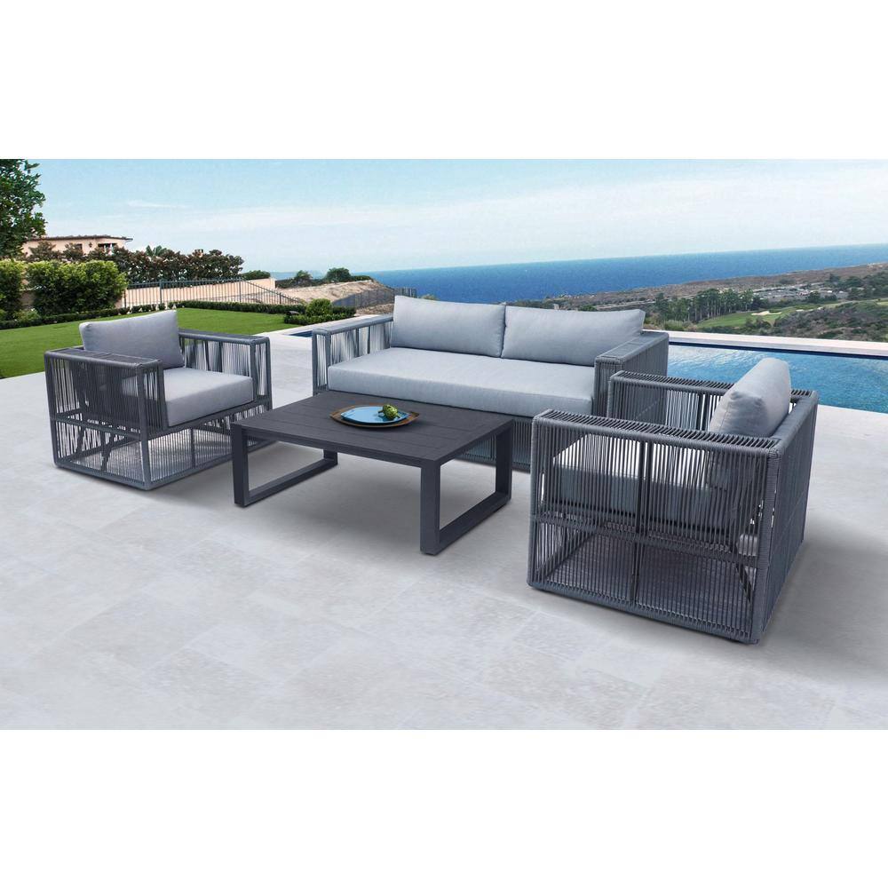 Renava Whimsy 4-Piece Aluminum Patio Conversation Set with Light Grey Cushi