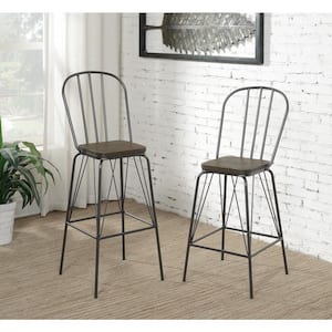 Raynham 44 in. Gray High Back Steel Frame Bar Stool with Wood Seat (Set of 2)