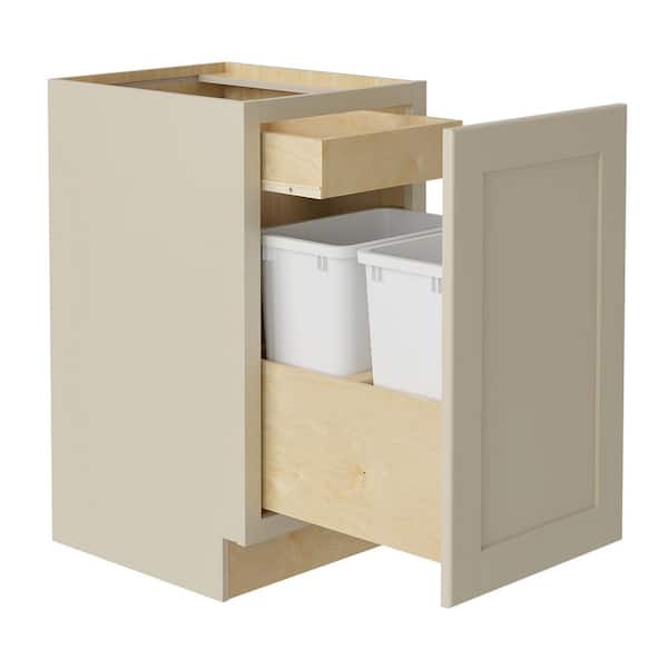 Home Decorators Collection Newport 18 in. W x 24 in. D x 34.5 in. H Assembled Plywood Trash Can Kitchen Cabinet in Blended Cream with Soft Close