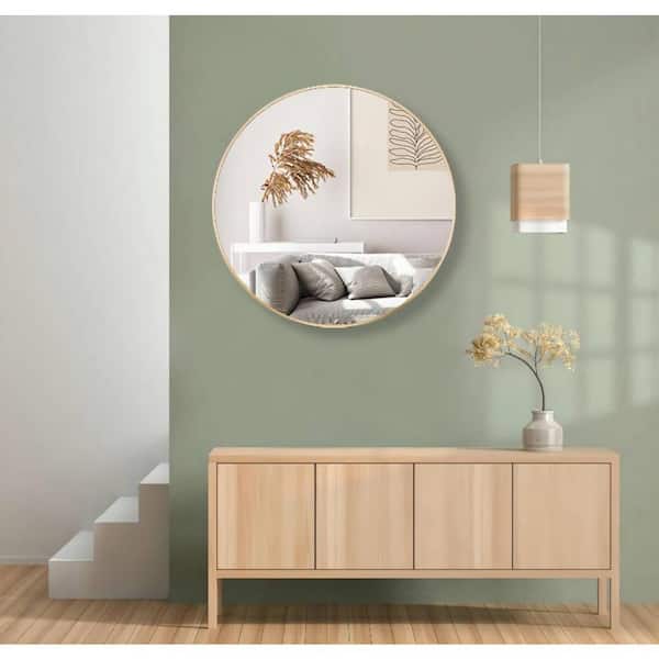 Lester 32 in. x 32 in. Modern Round Gold Aluminum Framed Shatter Proof Accent Wall Mirror