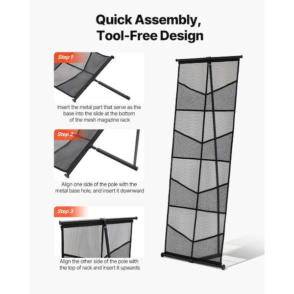 VEVOR Black 17.32 in. x 52.76 in. Metal Free-Standing Magazine