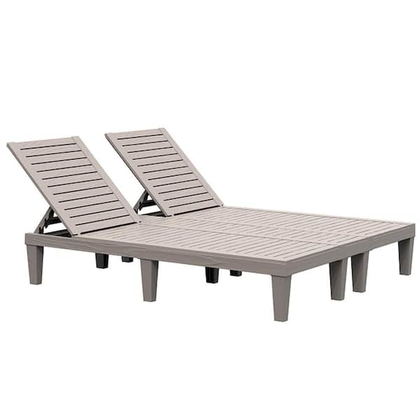 Outsunny Beige Adjustable Backrest Plastic Outdoor Lounge Chair Double 5-Level