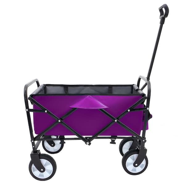 Wendy 5 cu. ft. Steel Collapsible Foldable Wagon Garden Cart with Strapping System Beach Wagon, Utility Cart, Purple