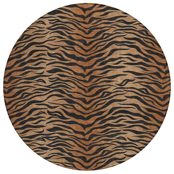 Chantille Machine Washable Indoor/Outdoor Abstract ACN2925 Rust 8 ft. x 8 ft. Round Rug