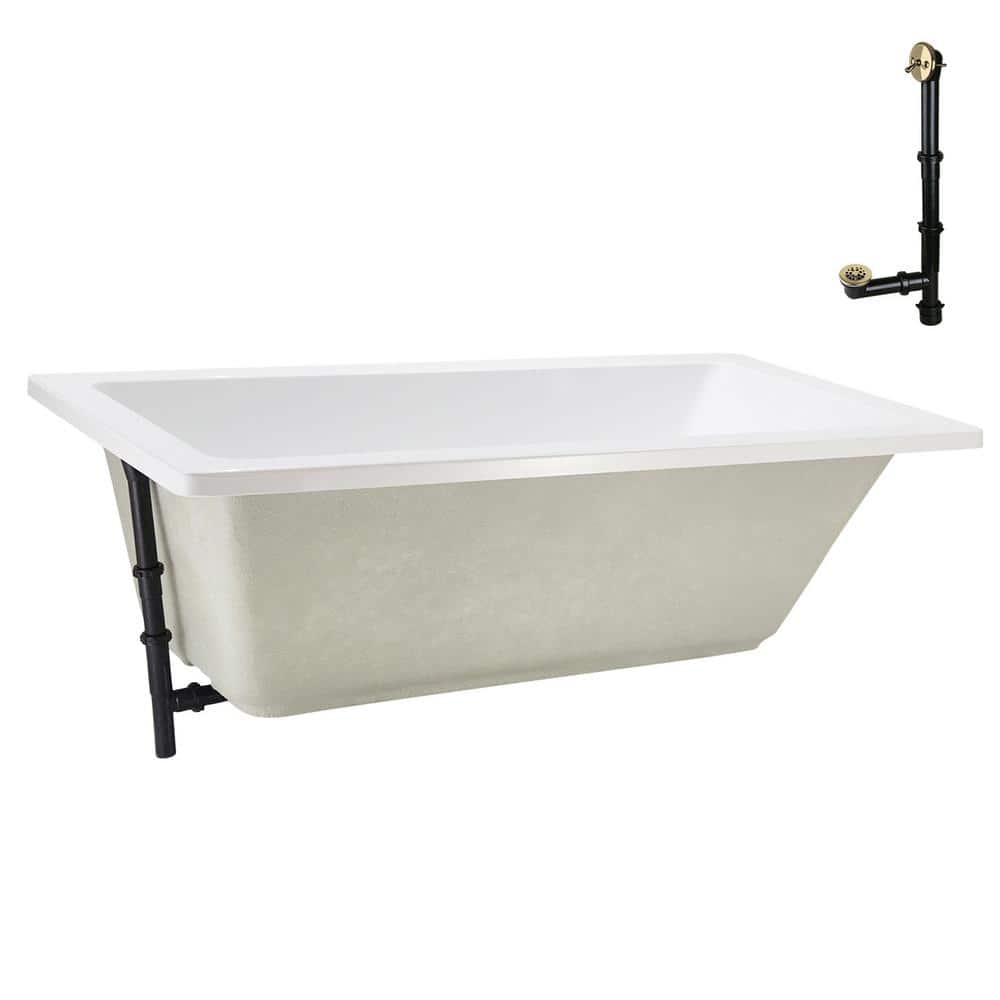 60" x 32" Glossy White Acrylic Soaking Drop-In Bathtub