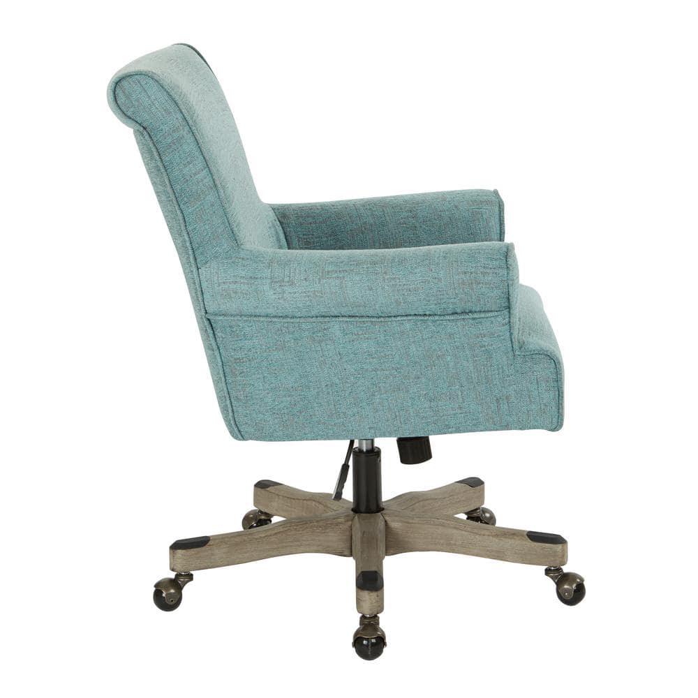 Turquoise Metal Swivel Task Armchair with Gray Wood Base
