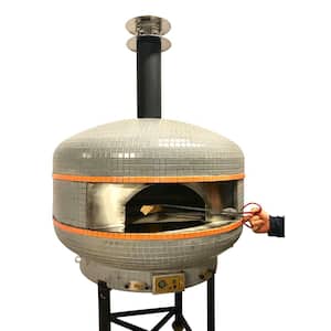 New 40 in. Professional Lava Digital Controlled Wood Fired Outdoor Pizza Oven with Convection Fan in Gray/Orange Tile