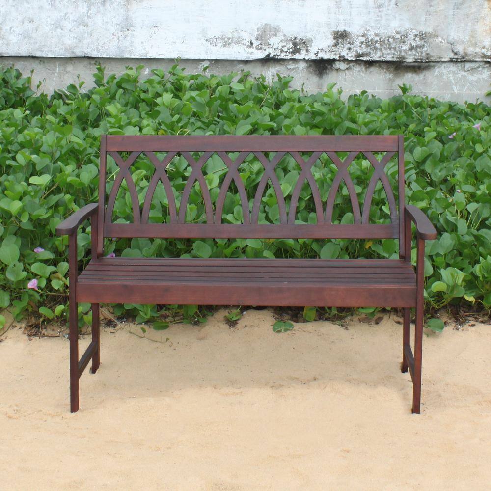 Rich Brown Acacia Wood Criss Cross Garden Bench