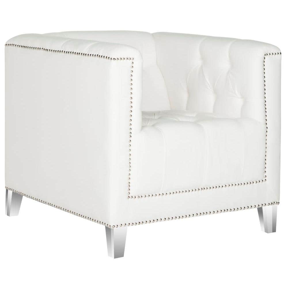 White Tufted Acrylic Barrel Accent Chair with Nailhead Trim
