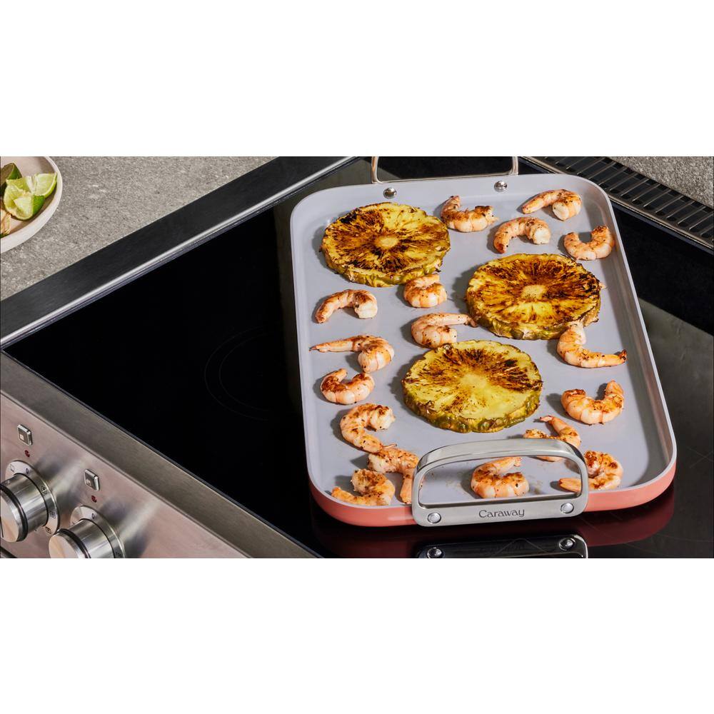 Terracotta Ceramic Nonstick Double Burner Griddle with Stainless Steel Handles