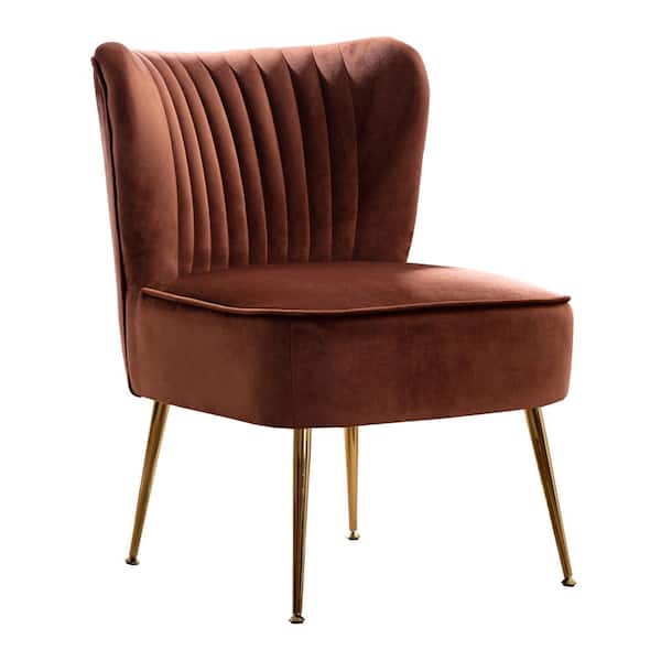 WESTINFURNITURE Trinity 22 in. Brown Velvet Channel Tufted Accent Side Chair