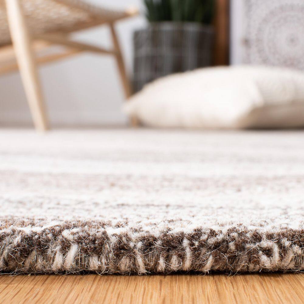 Ivory and Brown Hand-Tufted Wool 8' x 10' Rug