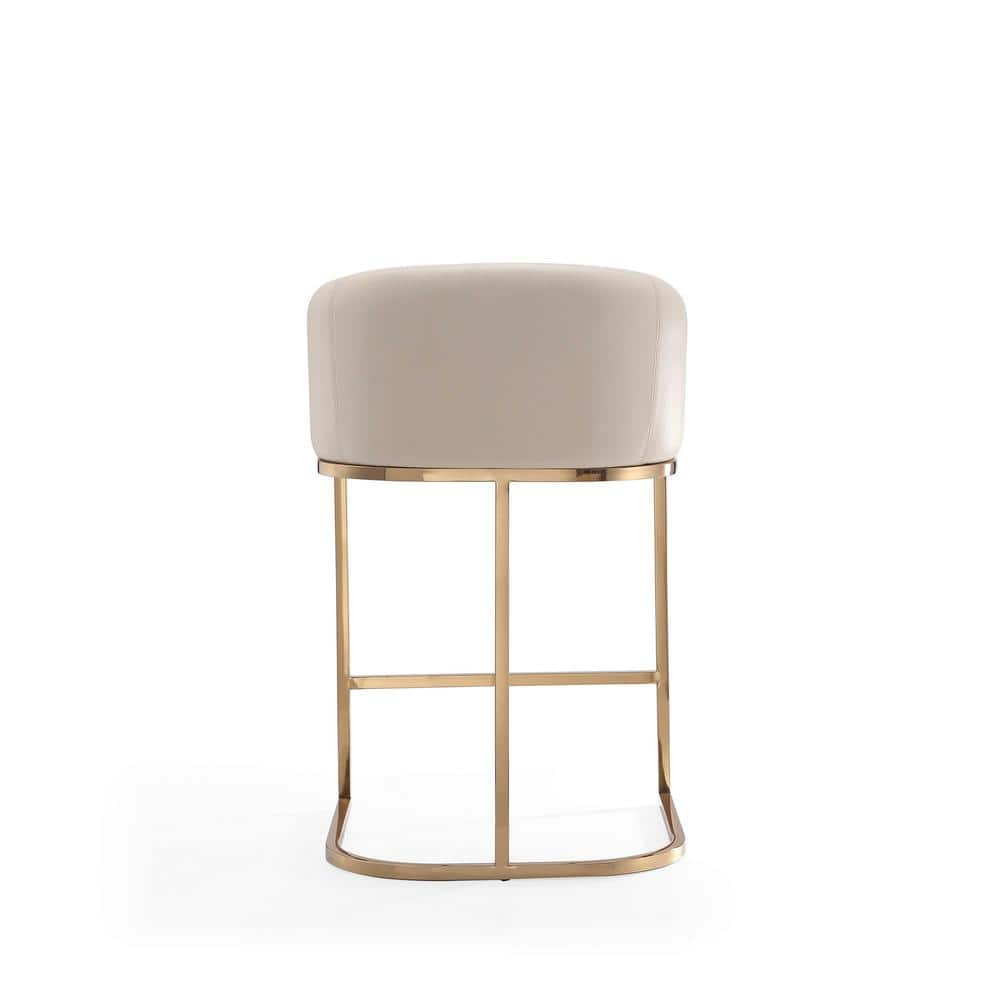 Elegant Mid-Century Cream Leather Bar Stool with Gold Pedestal Base, Set of 3