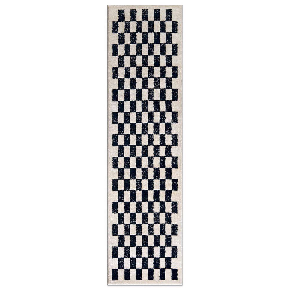 Contemporary Checkered Area Rug Black 2 ft. 3 in. x 12 ft. Runner Rug price history on PriceWatchPro