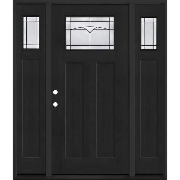 Regency 64 in. x 80 in. 1/4 TopL Horizon Glass RHIS Onyx Fir Fiberglass Prehung Front Door w/12 in. -1/4Top SLs 6-9/16