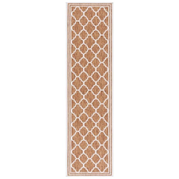 Beach House Brown/Ivory 2 ft. x 10 ft. Border Trellis Indoor/Outdoor Runner Rug
