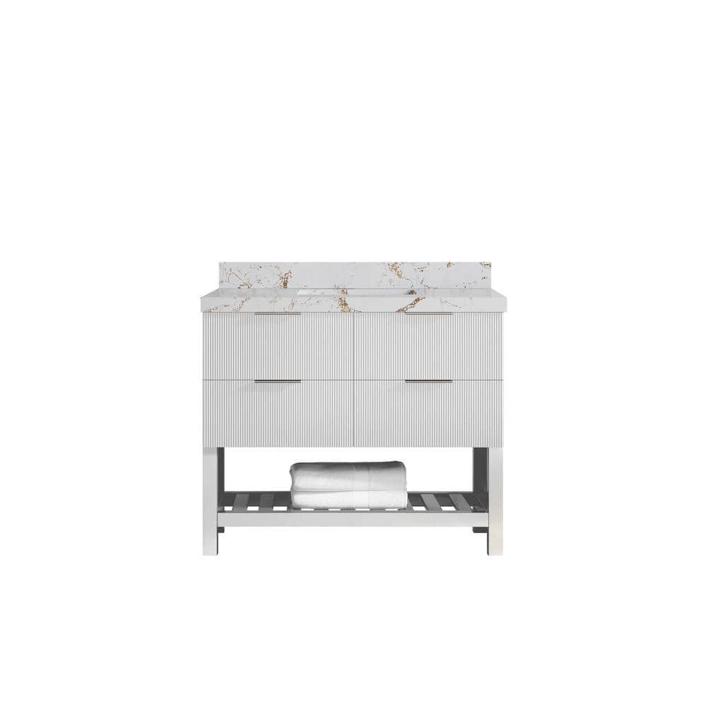 Catalina 42 in. W x 22 in. D x 36 in. H Single Sink Bath Vanity in White with 2 in. Viola Gold Qt. Top price history on PriceWatchPro