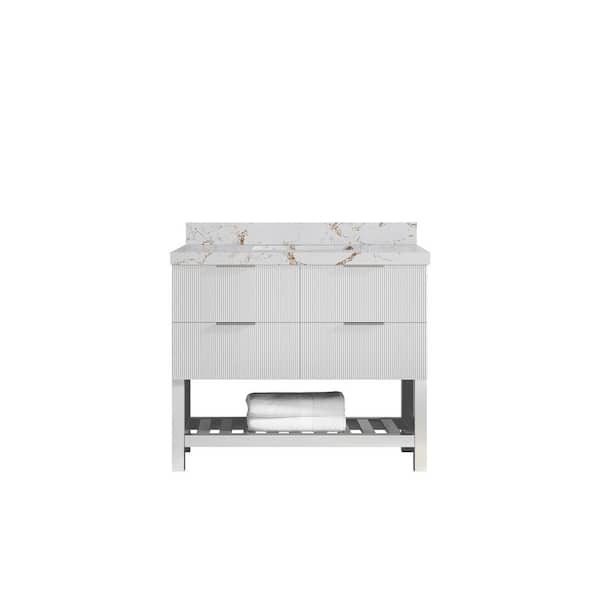 Willow Collections Catalina 42 in. W x 22 in. D x 36 in. H Single Sink Bath Vanity in White with 2 in. Viola Gold Qt. Top