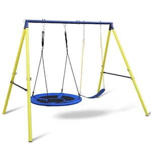 Multi-Person Indoor Outdoor Metal Swing Set with Safety Belt for Backyard in Multi-Color