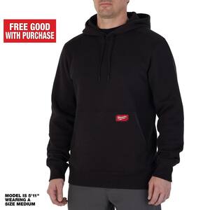 Men's 2X-Large Black Midweight Cotton/Polyester Long-Sleeve Pullover Hoodie