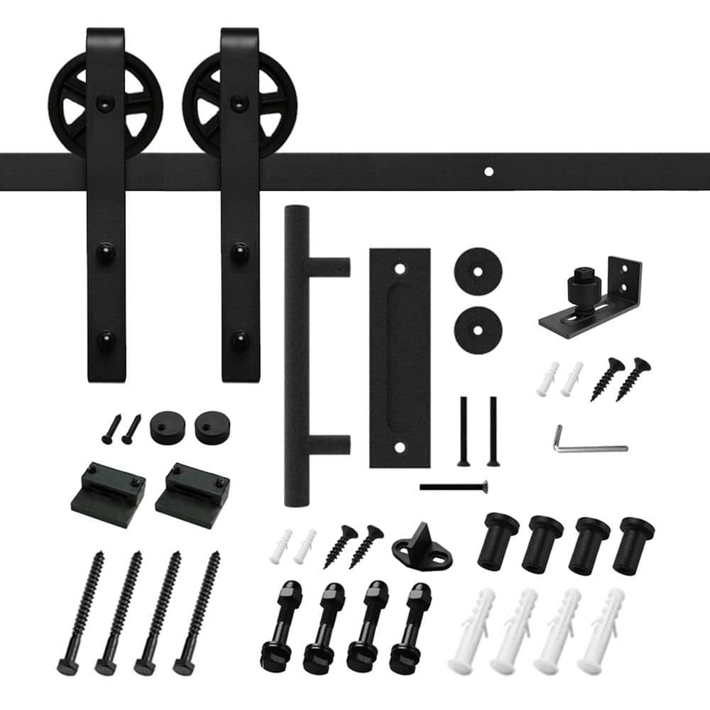 5 ft./60 in. J-shaped Sliding Single Barn Door Hardware Kit with Large Wheel Rollers and Round Handle price history on PriceWatchPro
