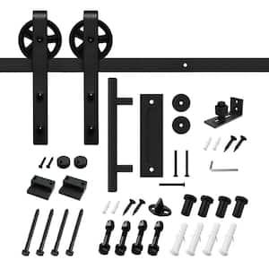 5 ft./60 in. J-shaped Sliding Single Barn Door Hardware Kit with Large Wheel Rollers and Round Handle