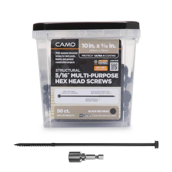 CAMO 5/16 in. x 10 in. Hex Head Multi-Purpose Hex Drive Structural Wood Screw - PROTECH Ultra 4 Exterior Coated (50-Pack)