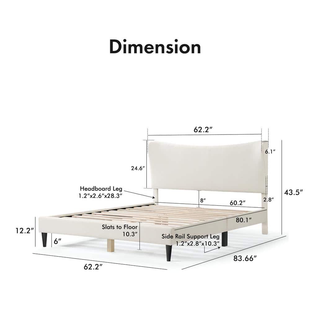 Cream Upholstered Queen Bed with Nailhead Trim and Slats