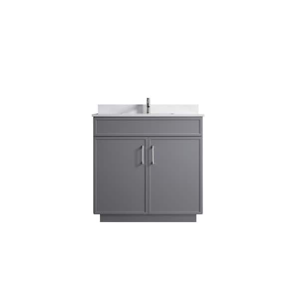 VSC 36in. W x 22in. D x 35in. H Single Sink Freestanding Bath Vanity in Gray with White Cultured Marble Top