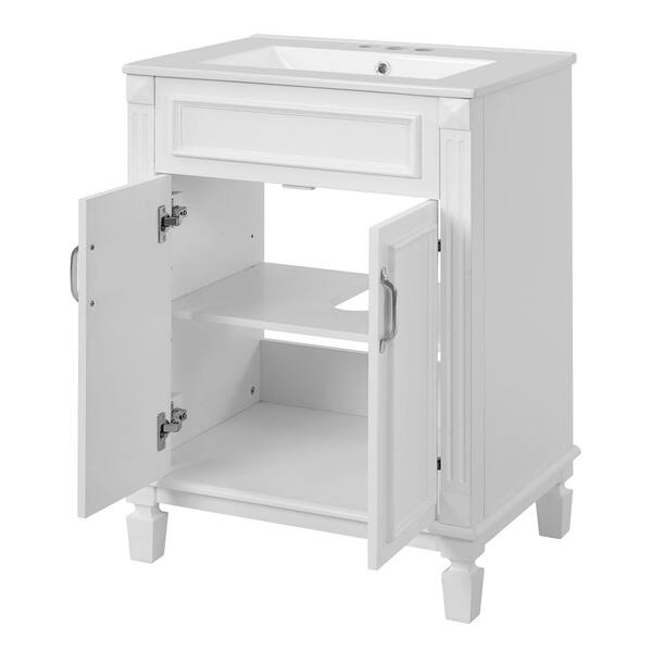 Ziyudura 24 in. Single Sink Freestanding White Bath Vanity with