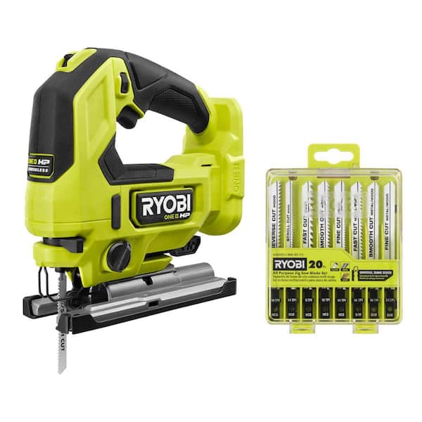 ONE+ HP 18V Brushless Cordless Jig Saw (Tool Only) with All Purpose Jigsaw Blade Set (20-Piece)