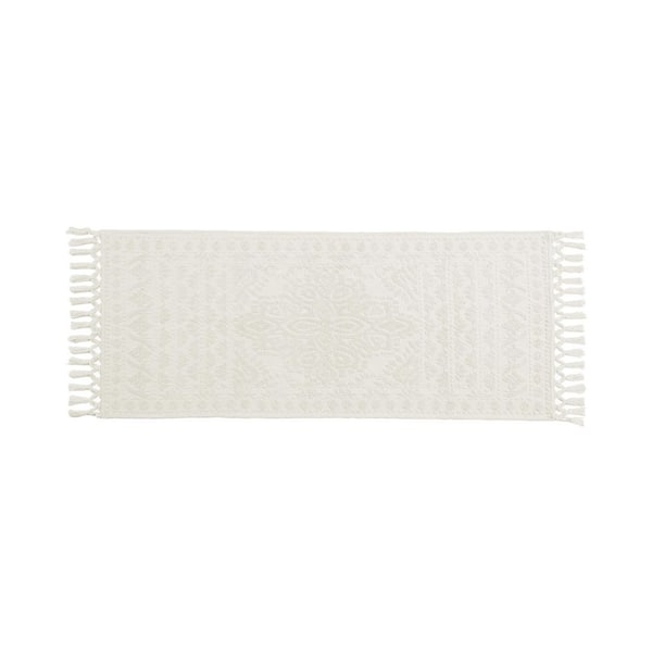 Nellore Ivory White Ivory 24 in. x 64 in. Fringe Solid Color Cotton Rectangle Bath Rug