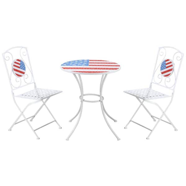 Outsunny White 3-Piece Metal Outdoor Bistro Set with Coffee Table and 2 Folding Chairs