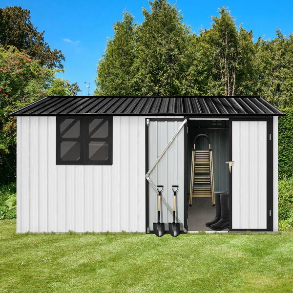 Boosicavelly 12 ft. W x 10 ft. D White Black Metal Shed with