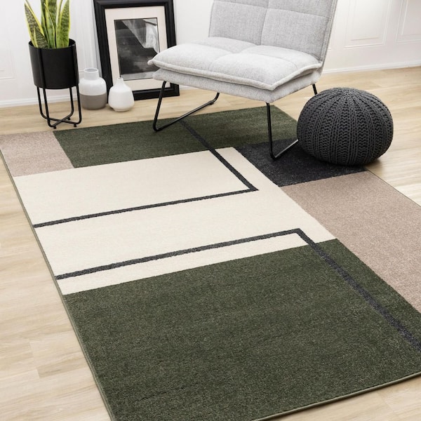 Eluna Collections 5 ft. x 8 ft. Green Geometric, Tonal/Solid Indoor Area Rug