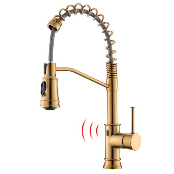 Bridge Kitchen Faucet with Pull-Down Spray head in Gold