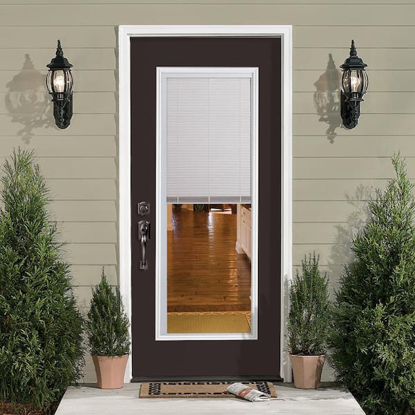 32 in. x 80 in. Full Lite Mini Blind Left Hand Inswing Painted Steel Prehung Front Exterior Door No Brickmold