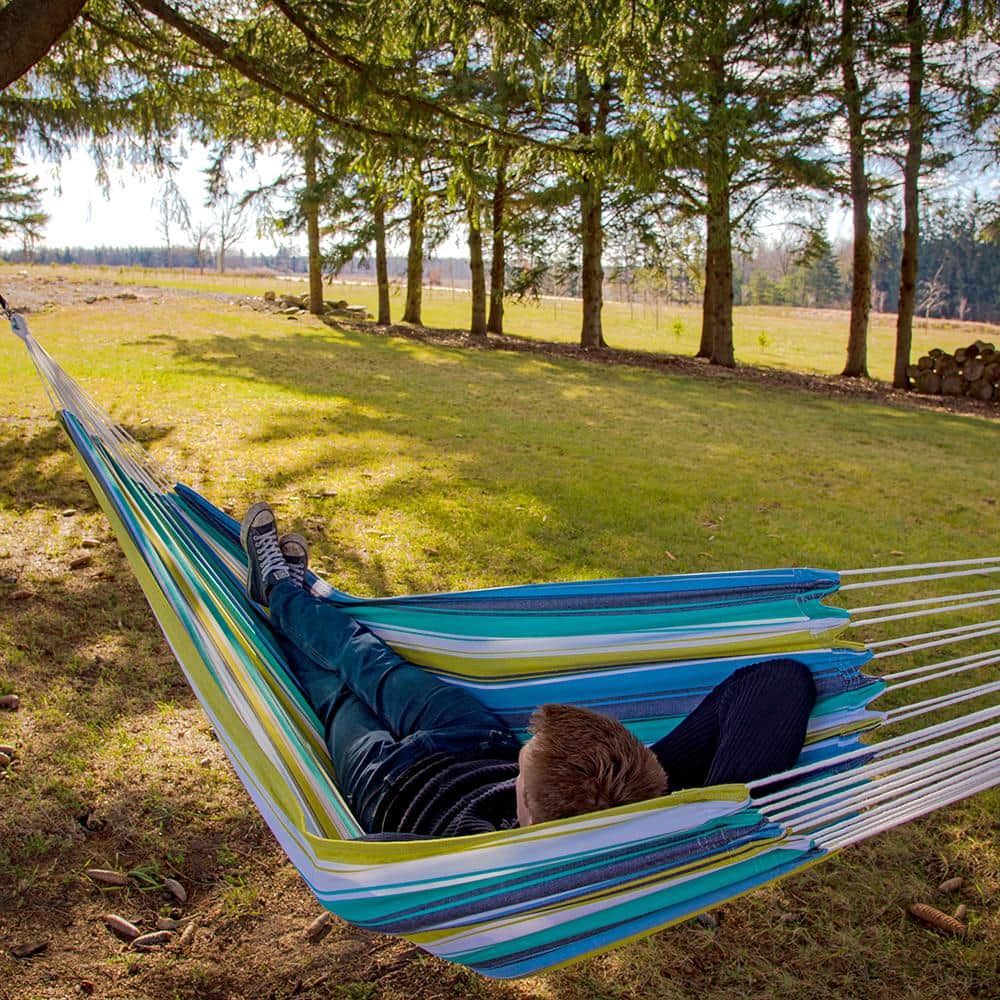 Vivere Brazilian Style Double Cotton Hammock in Cayo Reef Colors