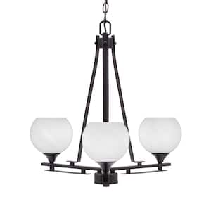 Ontario 19.25 in. 3-Light Dark Granite Geometric Chandelier for Dinning Room with White Marble Shades No Bulbs Included